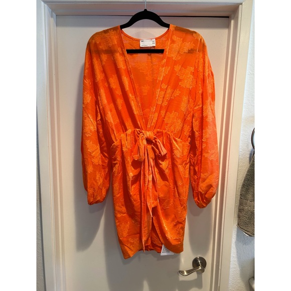 Orange Floral Wrap Tie Dress - Picture 5 of 7